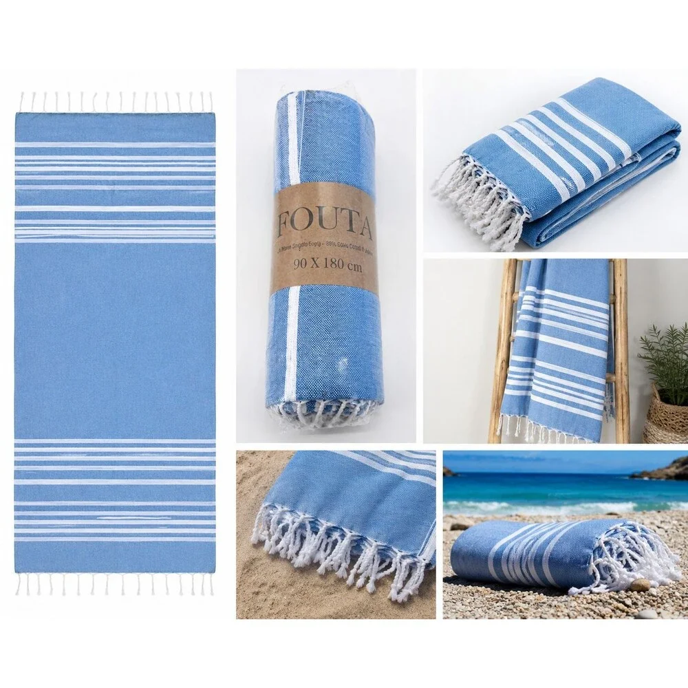 Fouta Rigato Towel Turkish Beach Towel Blue White 35